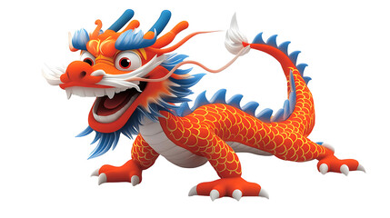 Cartoon Illustration Of Chinese Orange Dragon With Pixel Art Style