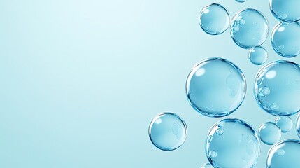 Blue exosome particles with three-dimensional research concept. Delicate water bubbles rising against a light blue backdrop.