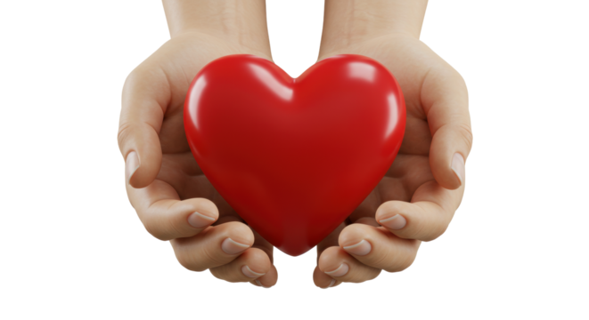Isolated hands holding a red heart