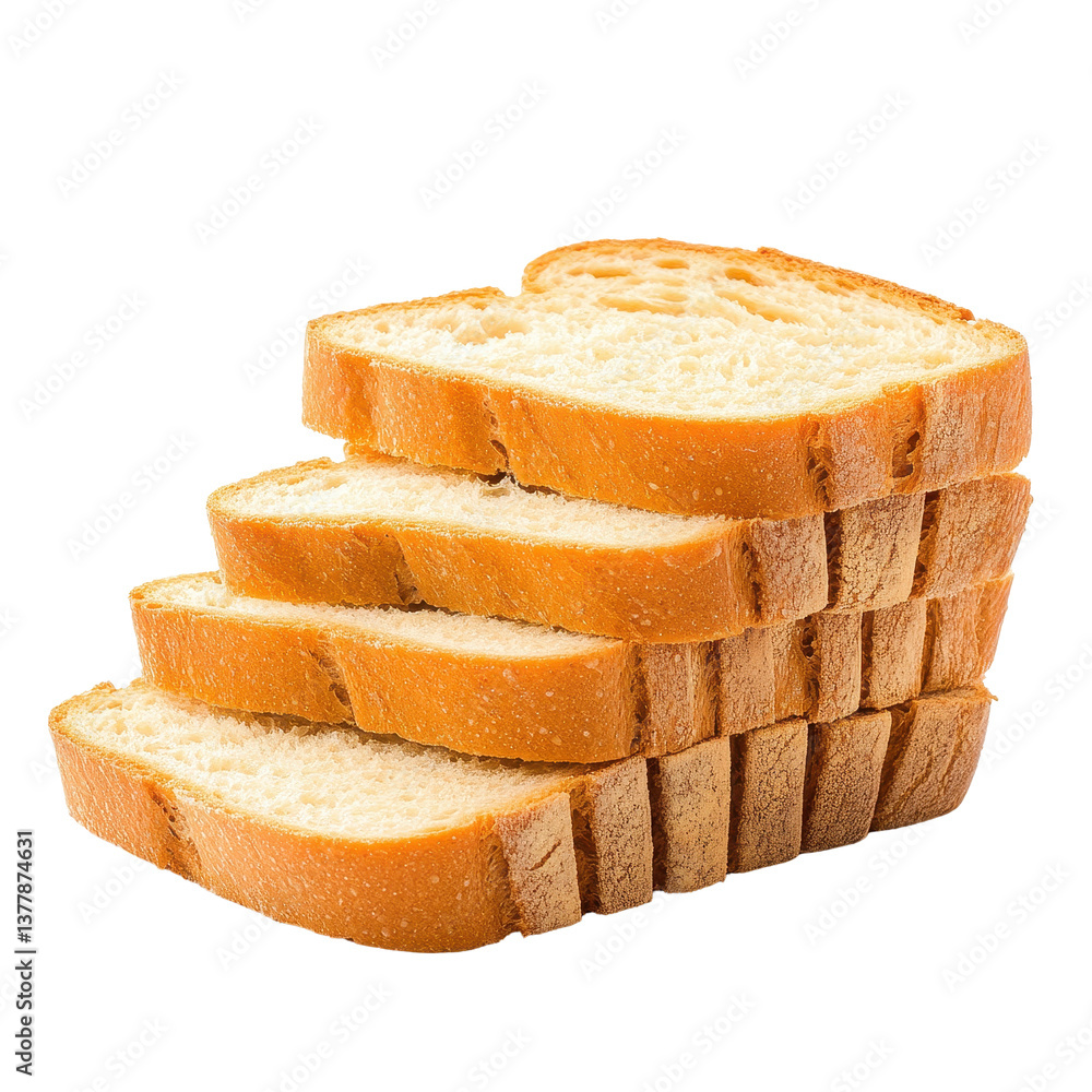Poster freshly sliced bread stacked neatly on a transparent background showcasing its soft texture and invi
