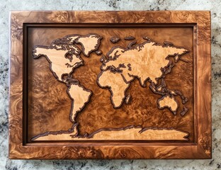Intricate wood world map