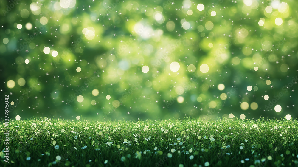 Poster enchanted meadow: a vibrant scene of an enchanting meadow filled with soft green grass and sparkling