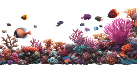Colorful Illustration Of Marine Life Fish Swimming In Coral Reef Background