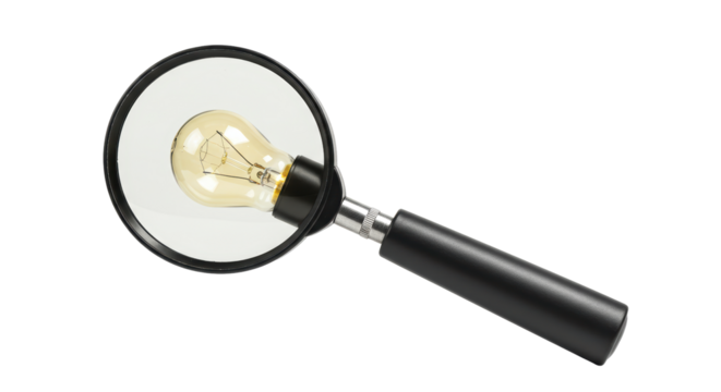 Isolated Light Bulb Under Magnifying Glass Concept