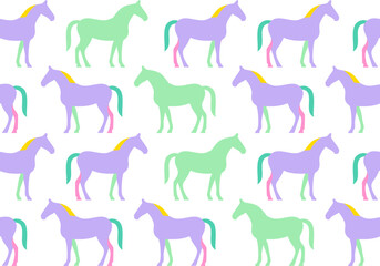 Abstract Hand Drawing Horse Silhouettes Seamless Vector Pattern Isolated Background