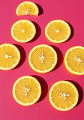 Obraz premium Lemon Slices on Pink Background