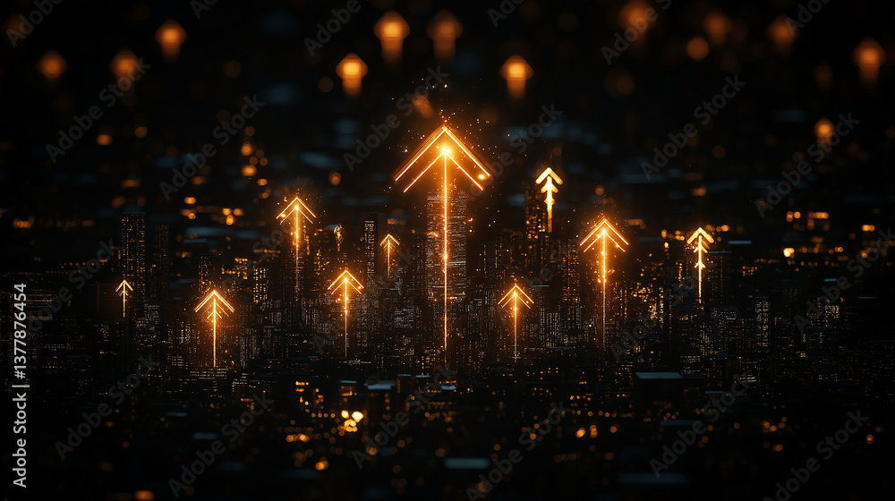 Aufkleber ascending arrows: a dynamic display of glowing upward arrows against a backdrop of futuristic tech, 