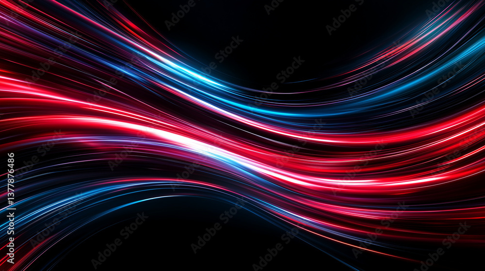 Poster dynamic flow of light: a captivating display of vibrant red and blue light streaks across a dark bac