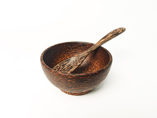 Palm Wood Food Bowl and Spoon on White Background