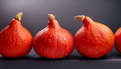 Obraz premium hokkaido pumpkins also known as red kuri squash arranged as a border