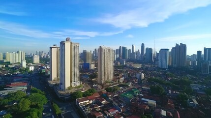 Fototapeta premium Aerial View of Manila Skyline: Modern Skyscrapers and Urban Landscape