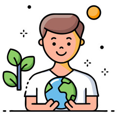 Man Holding a Globe with Green Leaves
