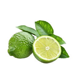 Fresh bergamot fruit and leaf isolated on a clean white background for culinary and health purposes, fresh bergamot with leaf isolated on white background