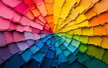 Fototapeta premium A vibrant spectrum of textured paint arranged in a circular pattern showcasing a rainbow of colors