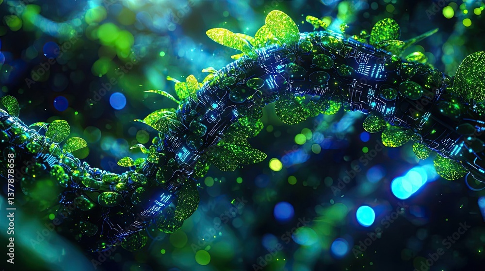 Poster cyberpunk biotech in futuristic biotechnology network concept. a vibrant exploration of abstract bio