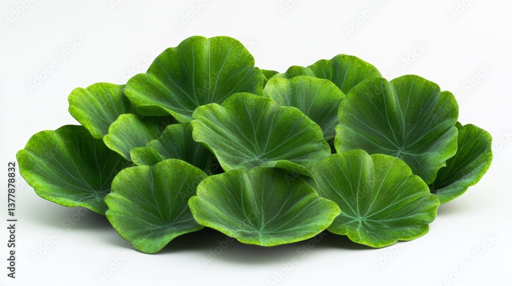 Poster fresh green gotu kola leaves arranged in a natural overlapping cluster displaying soft rounded shape