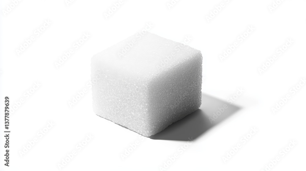 Poster High Resolution Macro Photograph of a Single White Sugar Cube with Visible Granular Crystalline Texture on a Rough Surface