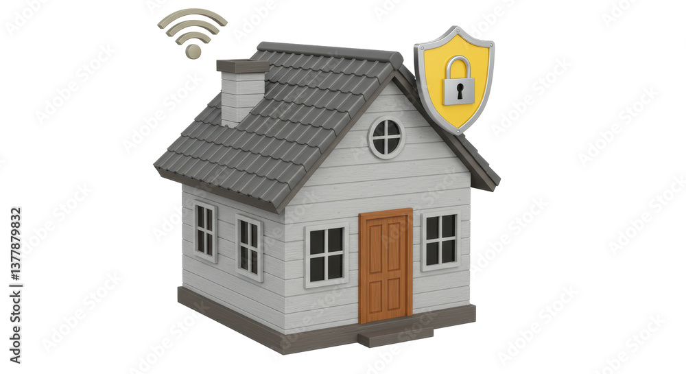 Poster isolated smart home with wifi and security shield