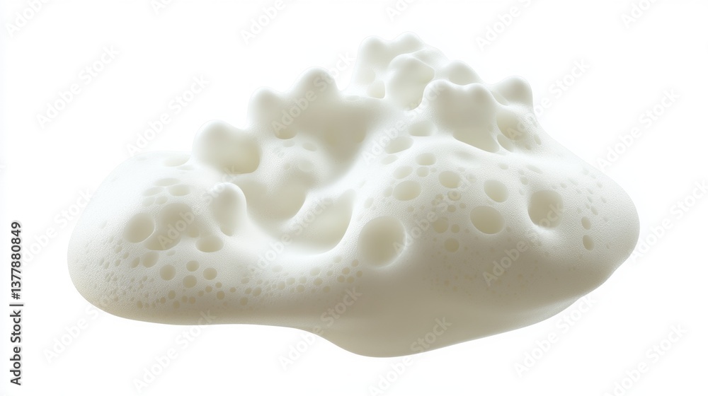 Poster serene soft white foam blob with rounded droplet shape and microbubble texture detail