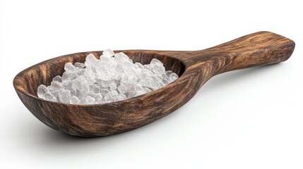 Rustic Wooden Scoop Filled with Genuine Coarse Sea Salt Crystals in a Natural Setting