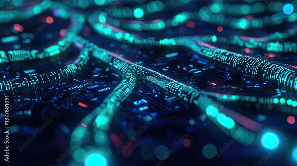 Poster cyberpunk biotech in biotechnology and innovation concept. futuristic glowing data lines in a digita