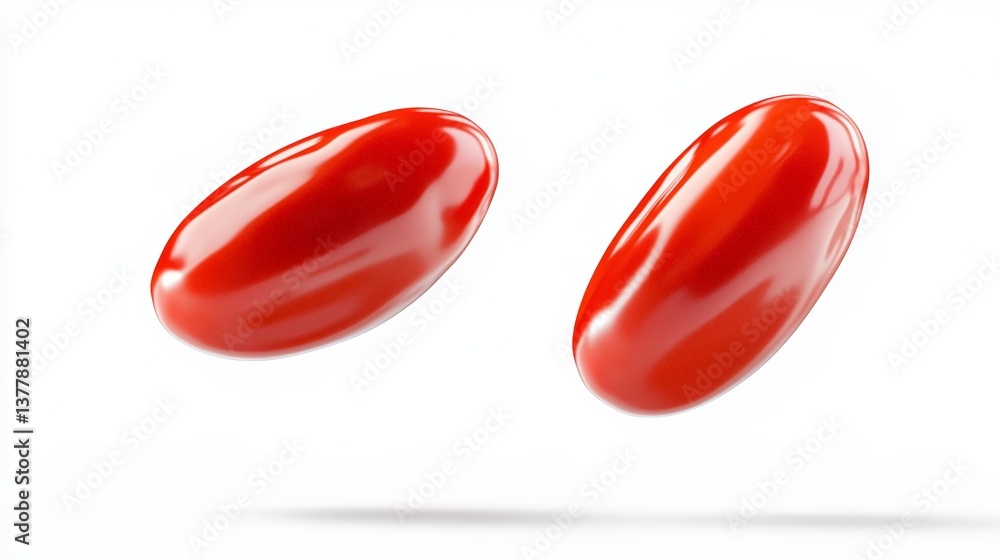 Poster vibrant peeled canned tomatoes with smooth glossy texture floating in a minimalistic fresh food disp