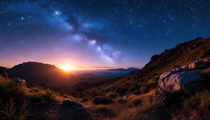 Majestic Mountain Sunset Milky Way Starry Sky Landscape
