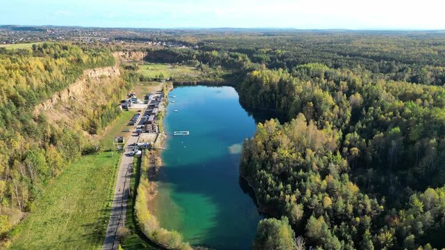 Dense Nature Of Park Gr&oacute;dek, Arboretum In Jaworzno, Poland. Aerial Drone Shot