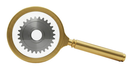 Isolated Magnifying Glass with Gear
