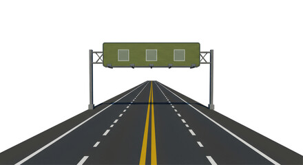 Isolated Highway Road with Overhead Sign Structure
