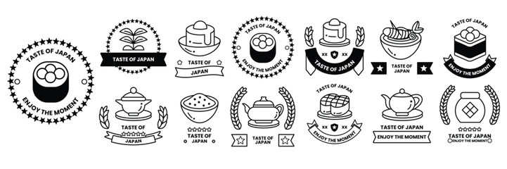 set of illustrations in the concept of Japanese food in a line drawing style