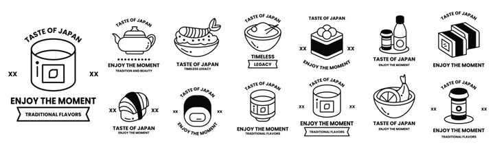 set of illustrations in the concept of Japanese food in a line drawing style