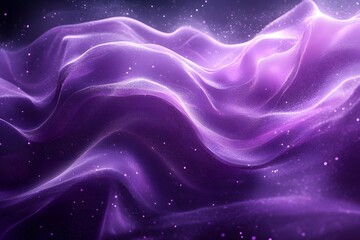 Obraz premium Abstract purple waves with sparkling particles floating in a dark and dreamy background space scene