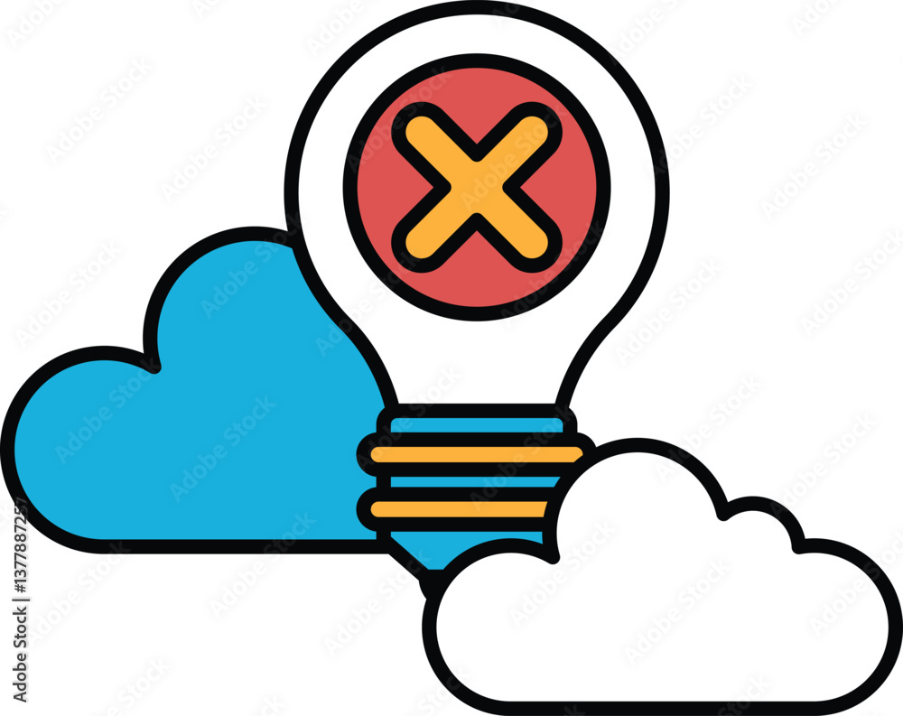 Poster a light bulb with an x on it is surrounded by clouds