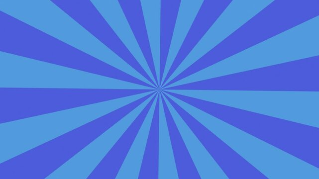 Sunburst Stripes Animation Background. Retro ray pattern background. Blue sunburst comic style spiral line stripes animation loop. slowly rotating background template. Looping rotating blue radial