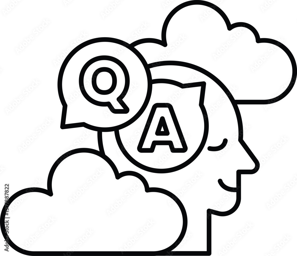 Poster head with a a on it the head is surrounded by clouds