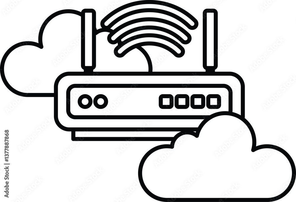 Poster wifi router is shown with a cloud in the background
