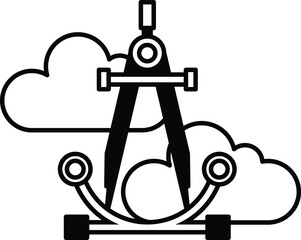 drawing of a compass with a cloud in the background