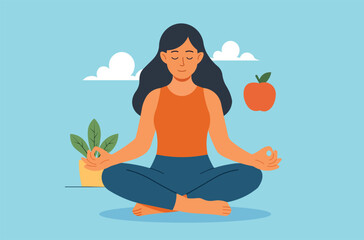 Peaceful meditation for wellness. Woman practicing yoga, symbolizing mindfulness, healthy lifestyle, and mental health. Relaxation, balance, and wellbeing concept.