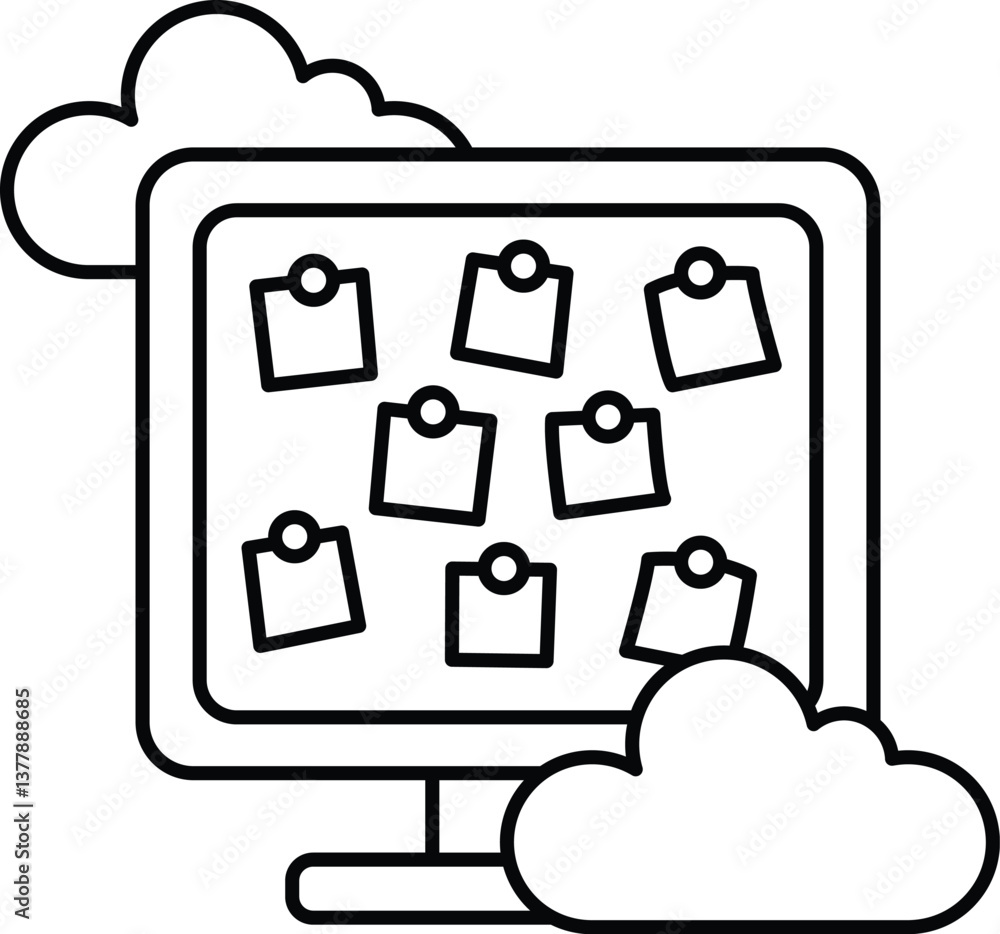 Poster computer monitor with a bunch of sticky notes on it