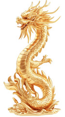 Gold Dragon Illustration Isolated On Transparent Background 3D Rendered
