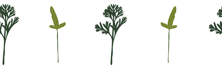 Leaves border on a white background. Hand-drawn illustration. Perfect for spring and summer.	