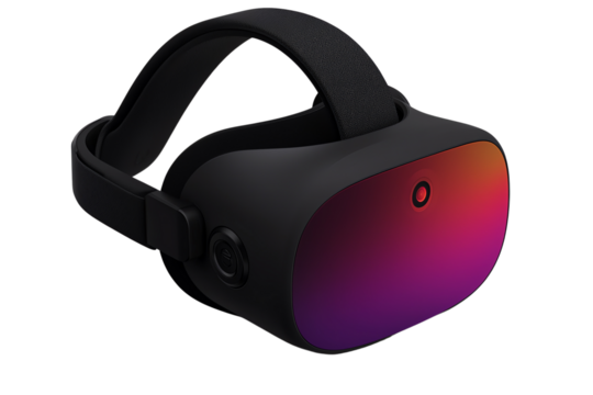 Virtual reality headset with sleek design and vibrant lens, ideal for immersive experiences.