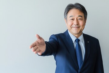 Business professional extending a hand for a handshake in a modern office setting during daylight hours