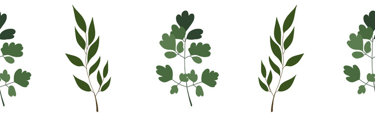  Leaves border on a white background. Hand-drawn illustration. Perfect for spring and summer.