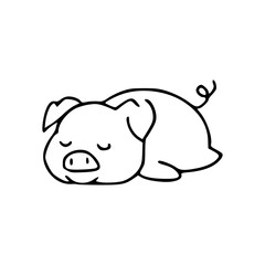 cute piglet napping line art