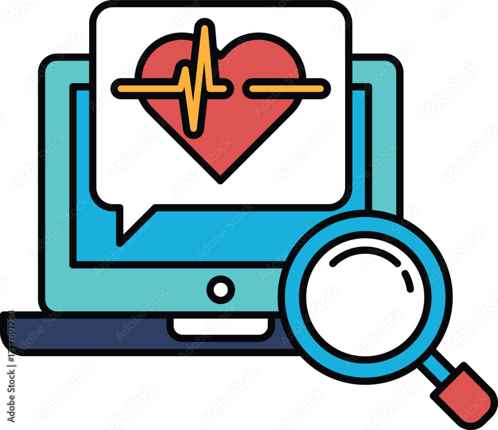 Poster a computer monitor with a heart and a magnifying glass on it