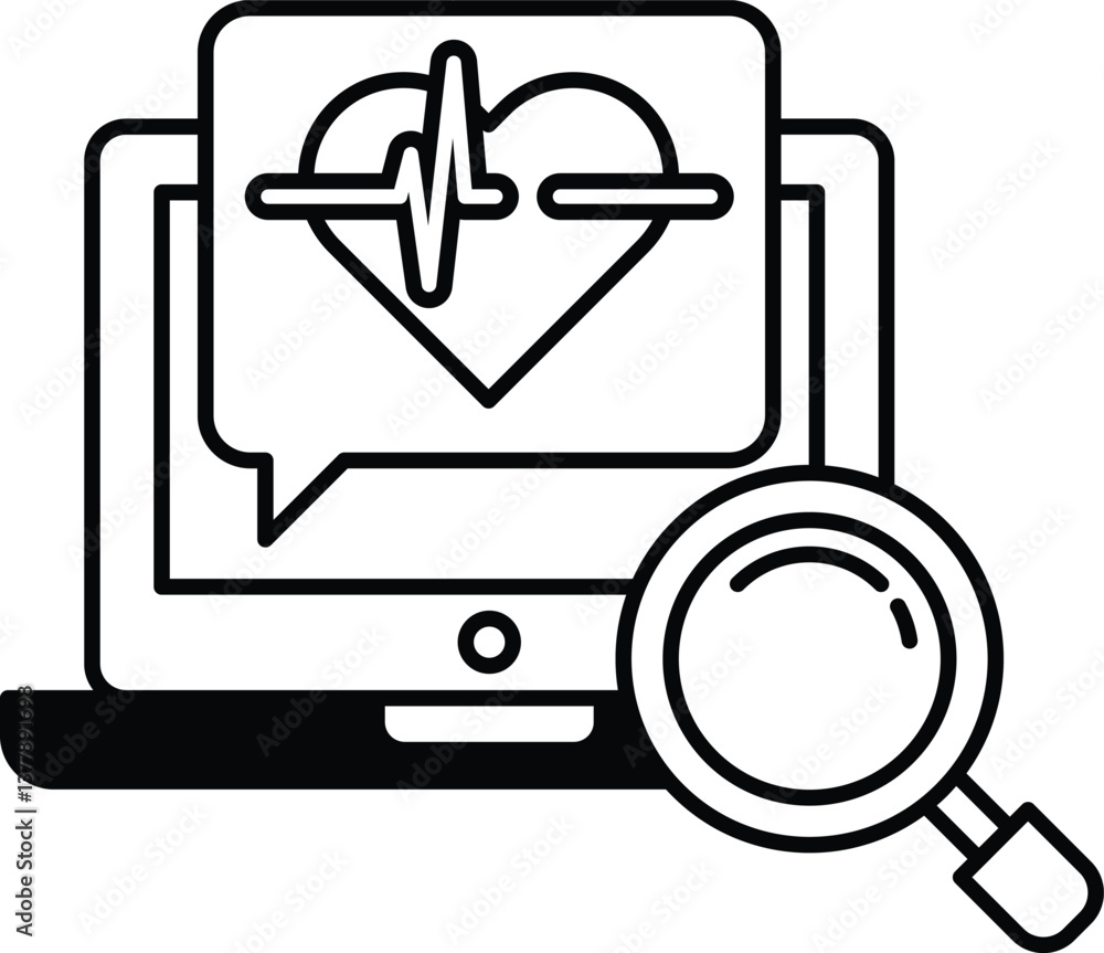 Poster computer monitor with a heart and a magnifying glass on it