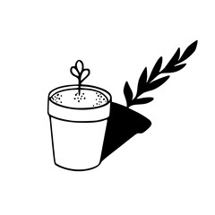 simple plant in pot line art with shadow
