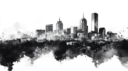 Naklejka premium Monochromatic Skyline: A Watercolor Cityscape